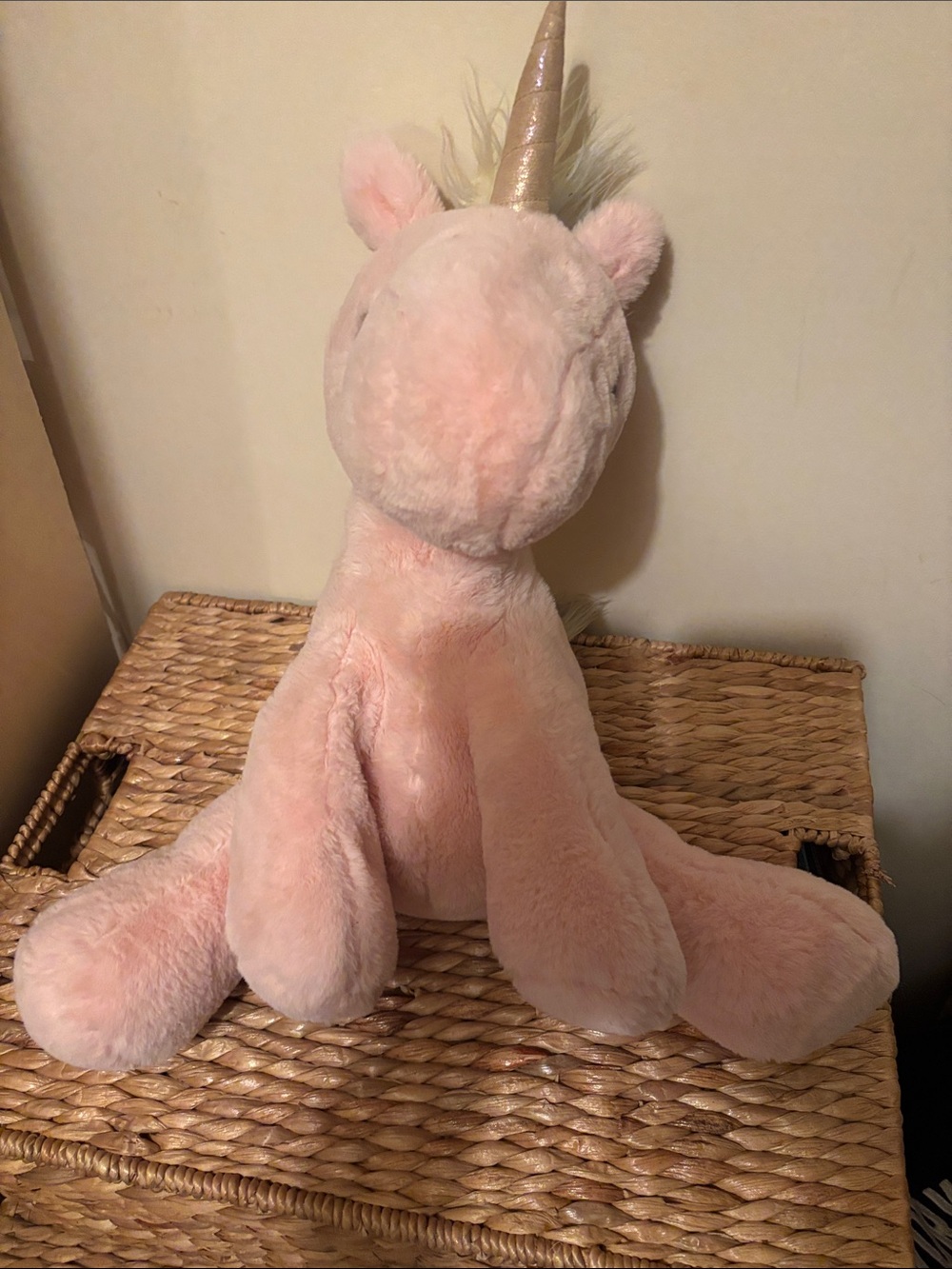 Soft Pink Unicorn Plush with Shimmery Gold Horn - Kids Stuffed Animal